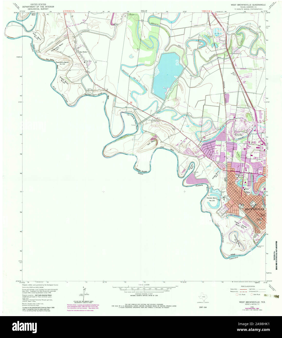 USGS TOPO Map Texas TX West Brownsville 117058 1956 24000 Stock Photo