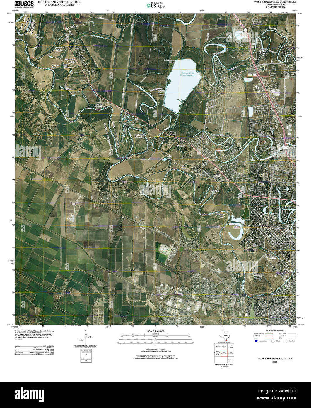 USGS TOPO Map Texas TX West Brownsville 20100609 TM Stock Photo