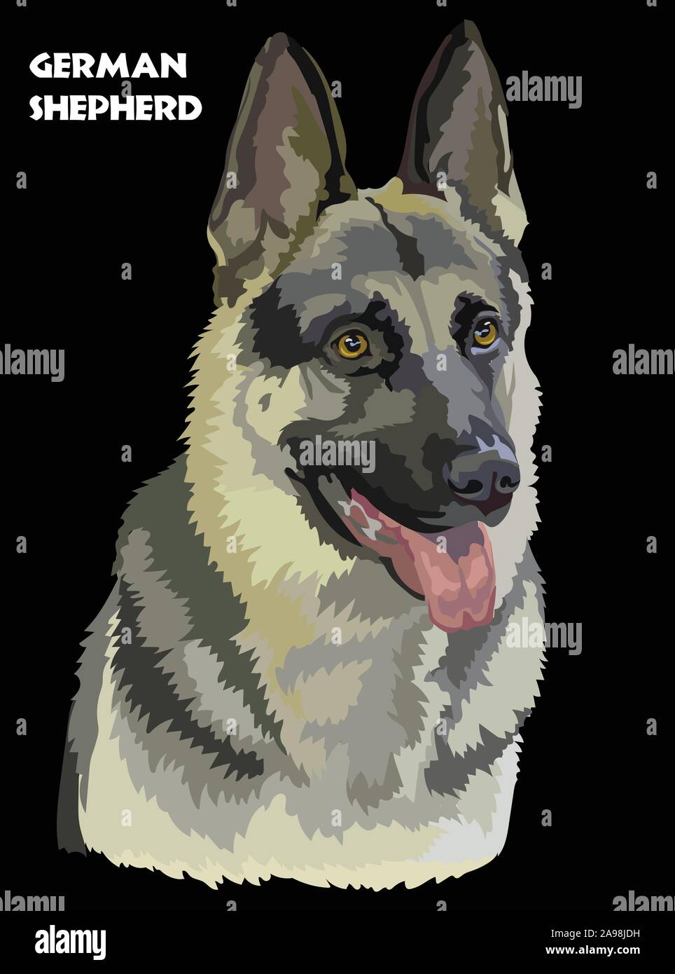 Colorful German Shepherd vector drawing portrait. Isolated vector