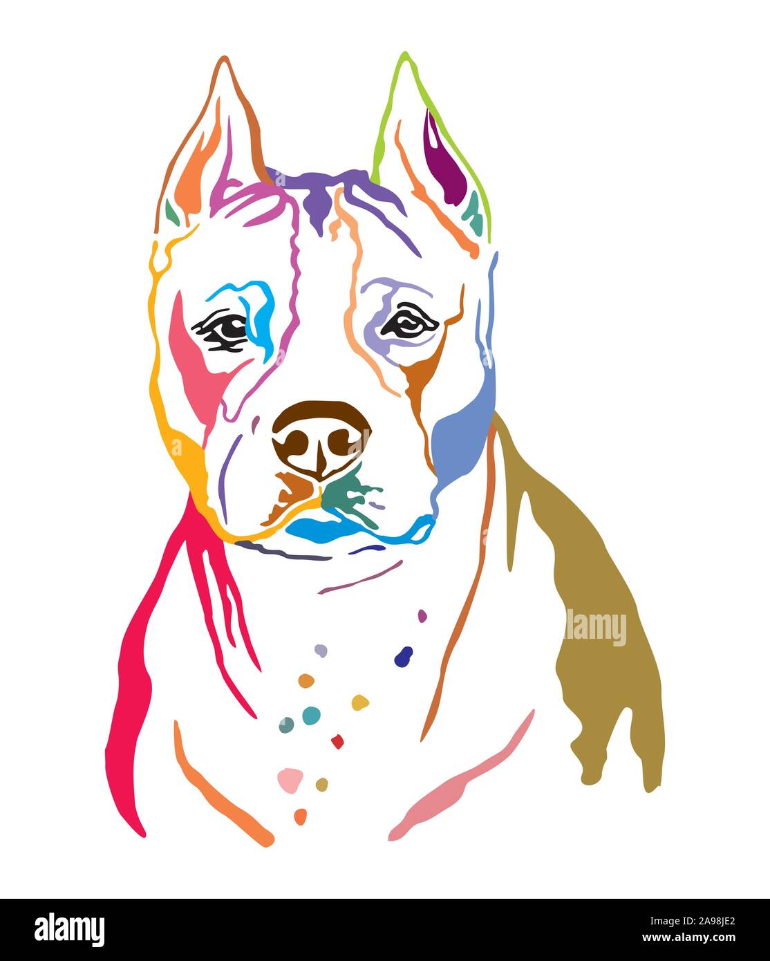 Colorful Decorative Contour Outline Portrait Of Dog American