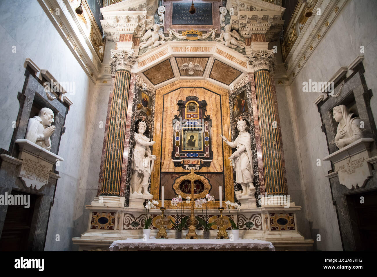 The Byzantine icon of the Madonna Avvocata donated to the city by Frederick Barbarossa in XII century in Cappella della Santissima Icone (Chapel of th Stock Photo