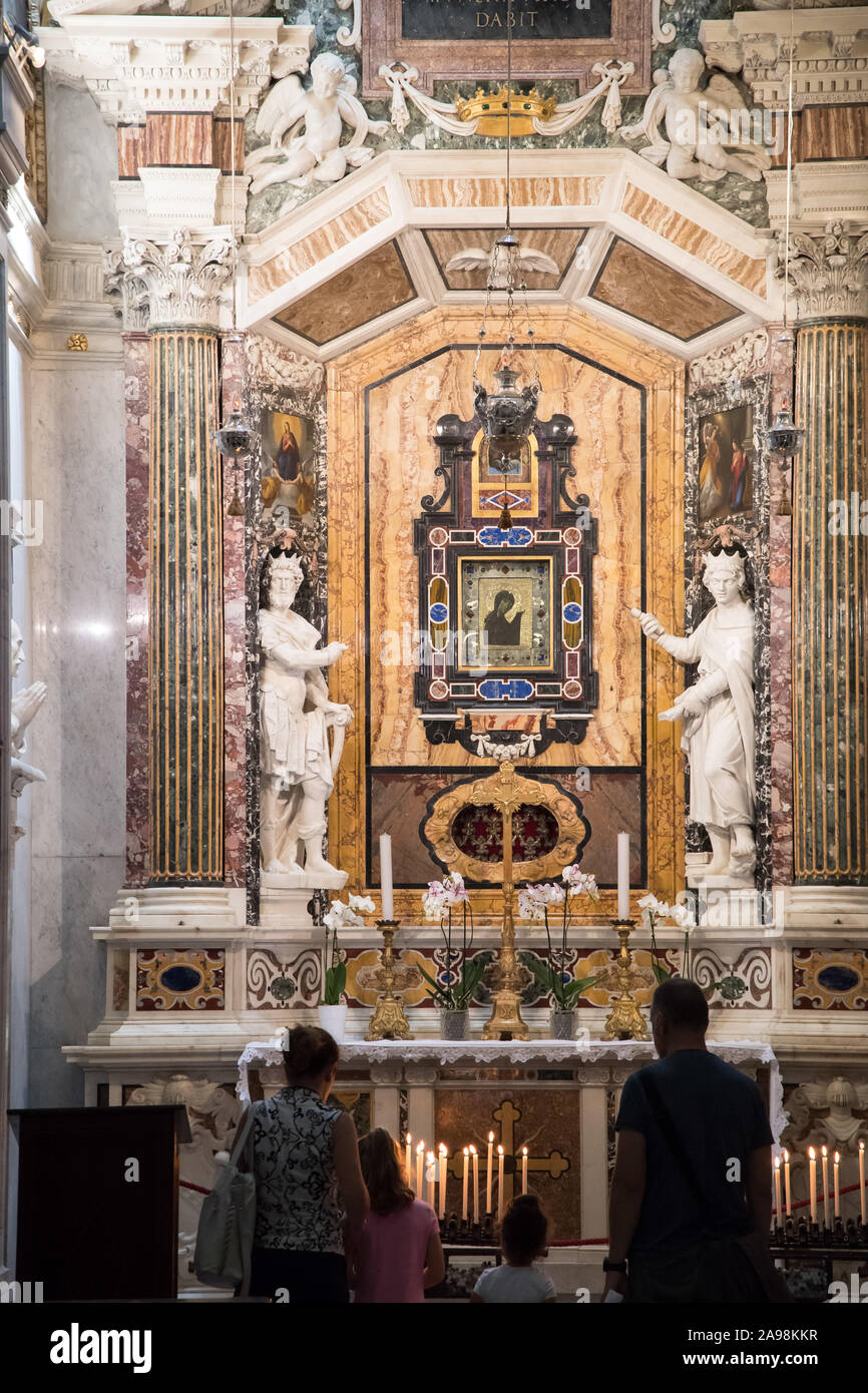 The Byzantine icon of the Madonna Avvocata donated to the city by Frederick Barbarossa in XII century in Cappella della Santissima Icone (Chapel of th Stock Photo