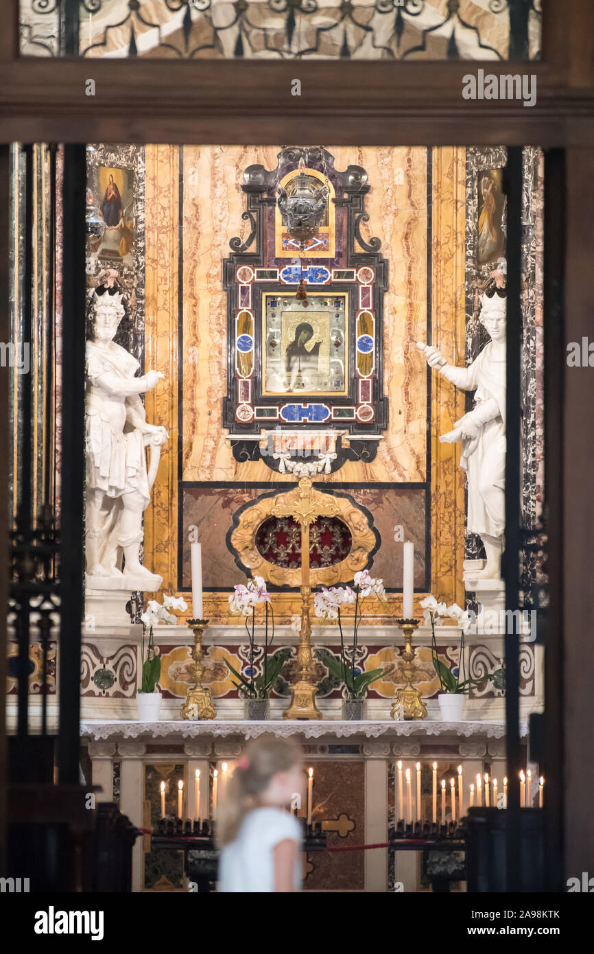 The Byzantine icon of the Madonna Avvocata donated to the city by Frederick Barbarossa in XII century in Cappella della Santissima Icone (Chapel of th Stock Photo