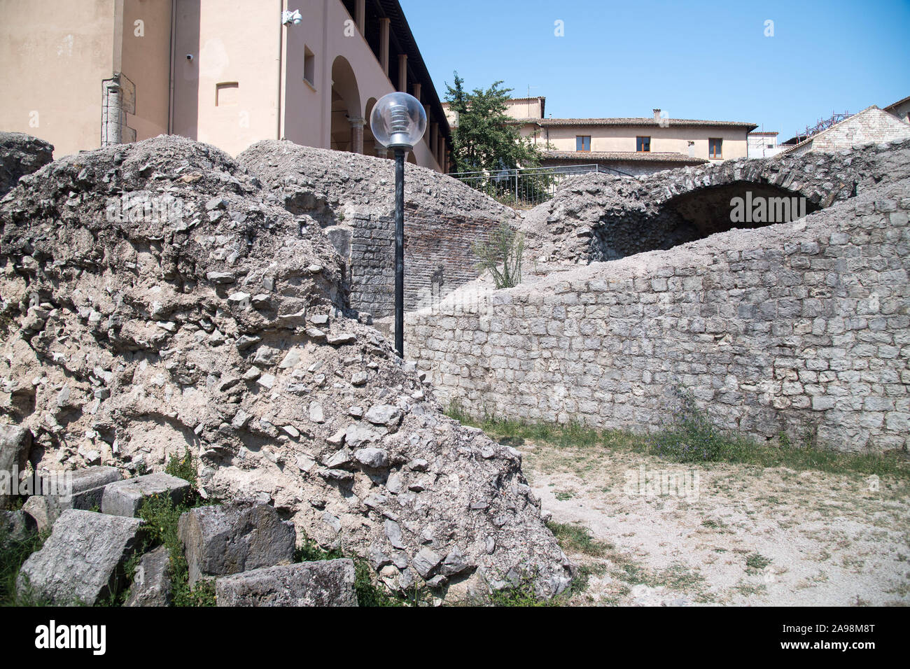 Ancient Teatro Romano (Roman Theatre) from I CE and Museo Archeologico Nazionale in historic centre of Spoleto, Umbria, Italy. August 19th 2019© Wojci Stock Photo
