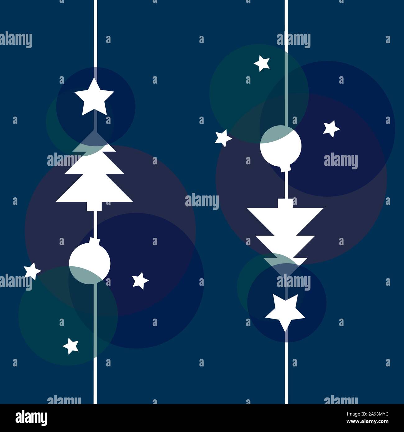 Silhouette white fir tree bauble big star circles night pattern   by jziprian Stock Vector