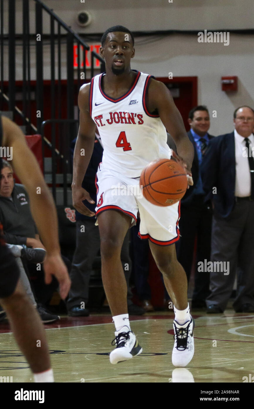 Queens, New York, USA. 6th Nov, 2019. St. John's Red Storm guard Greg Williams Jr. (4) dribbles the ball during the game against the Mercer Bears at Carnesecca Arena. St. John's win 109-79. Credit: Debby Wong/ZUMA Wire/Alamy Live News Stock Photo