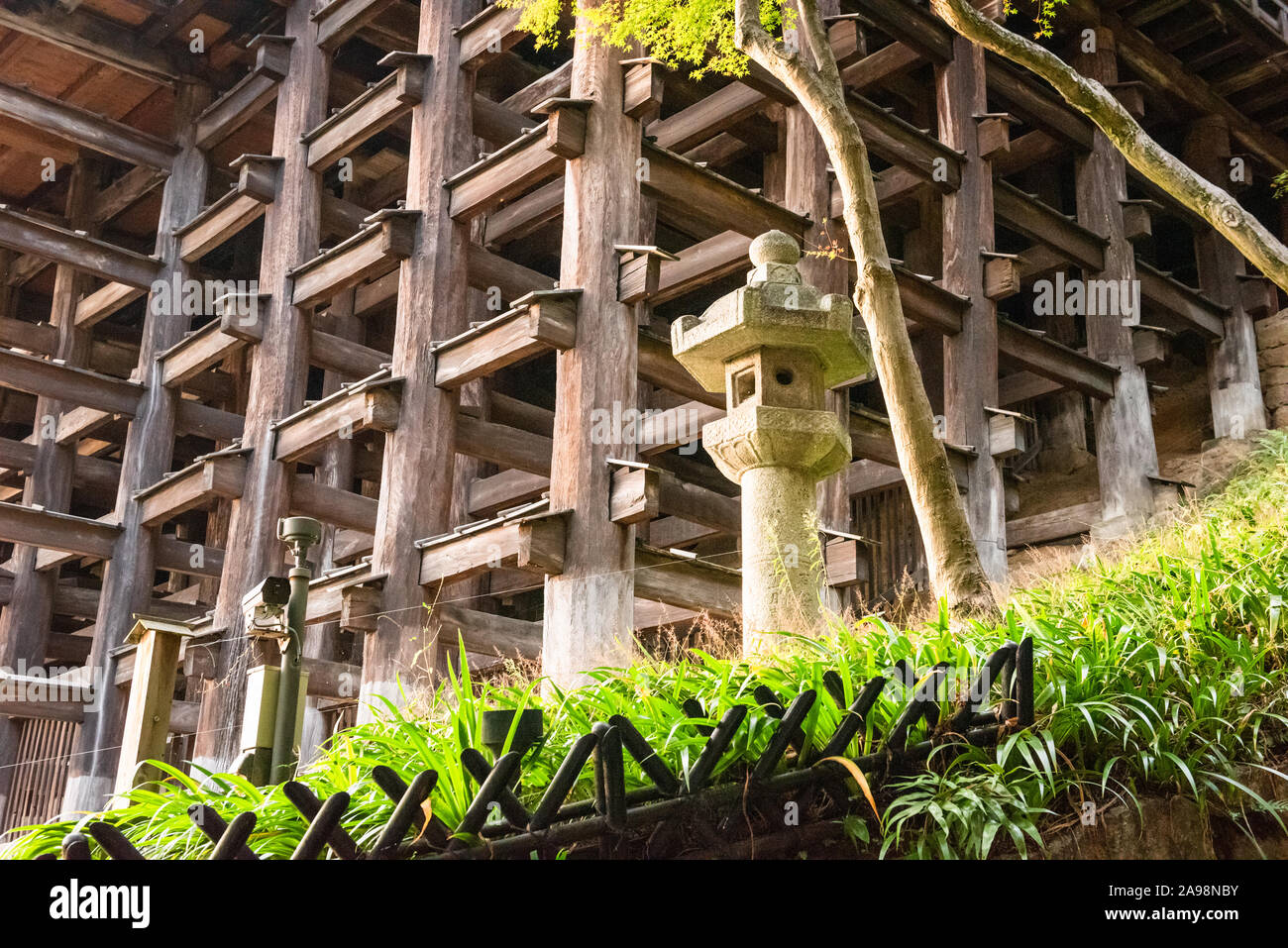 Kyoto, Japan at Kiyomizu-dera Temple's stage supports. Stock Photo