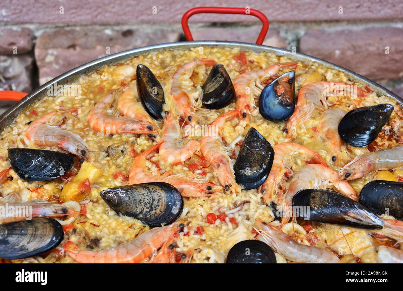 delicious Spanish paella with seafood Stock Photo
