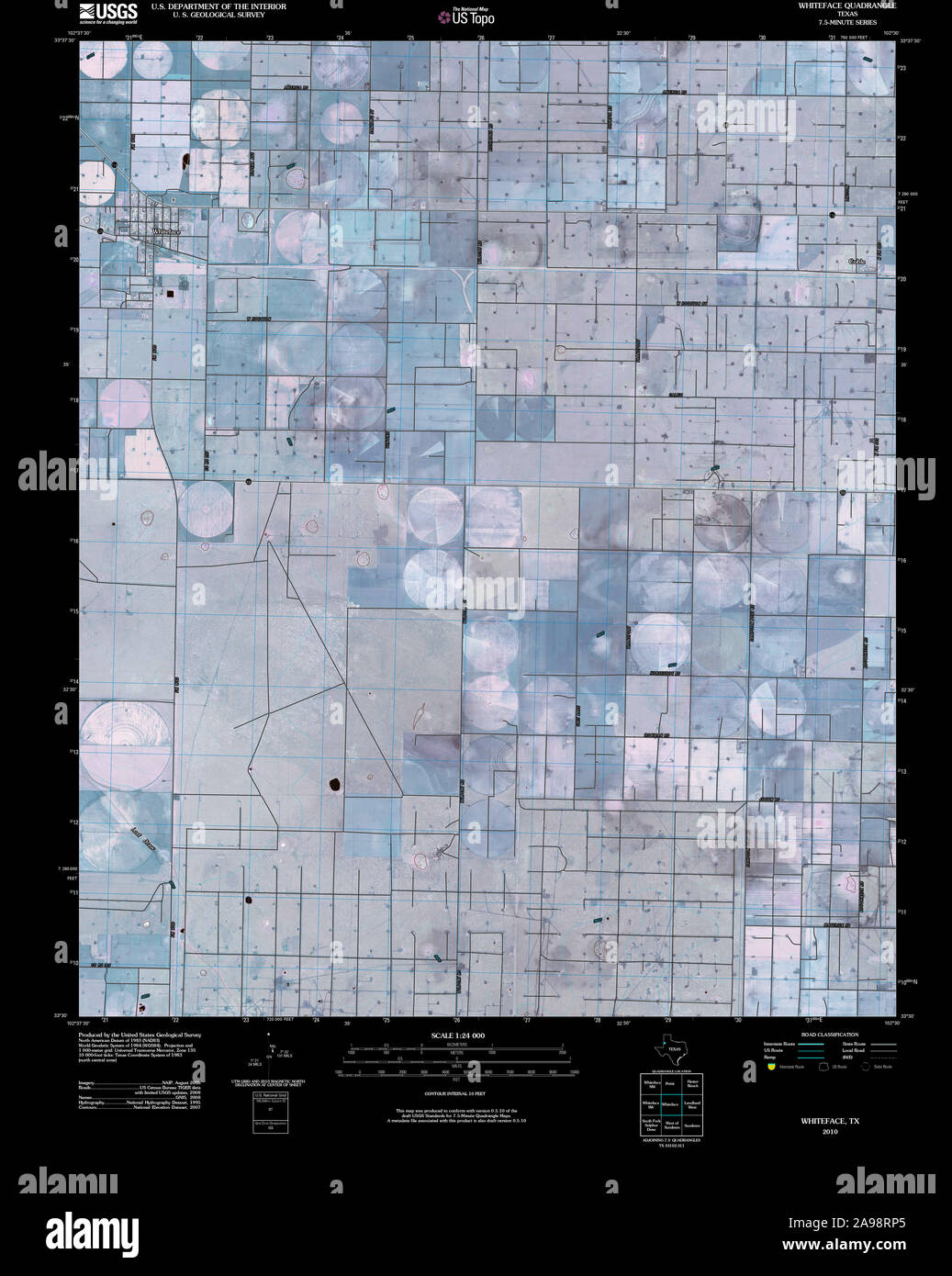 USGS TOPO Map Texas TX Whiteface 20100305 TM Inverted Stock Photo