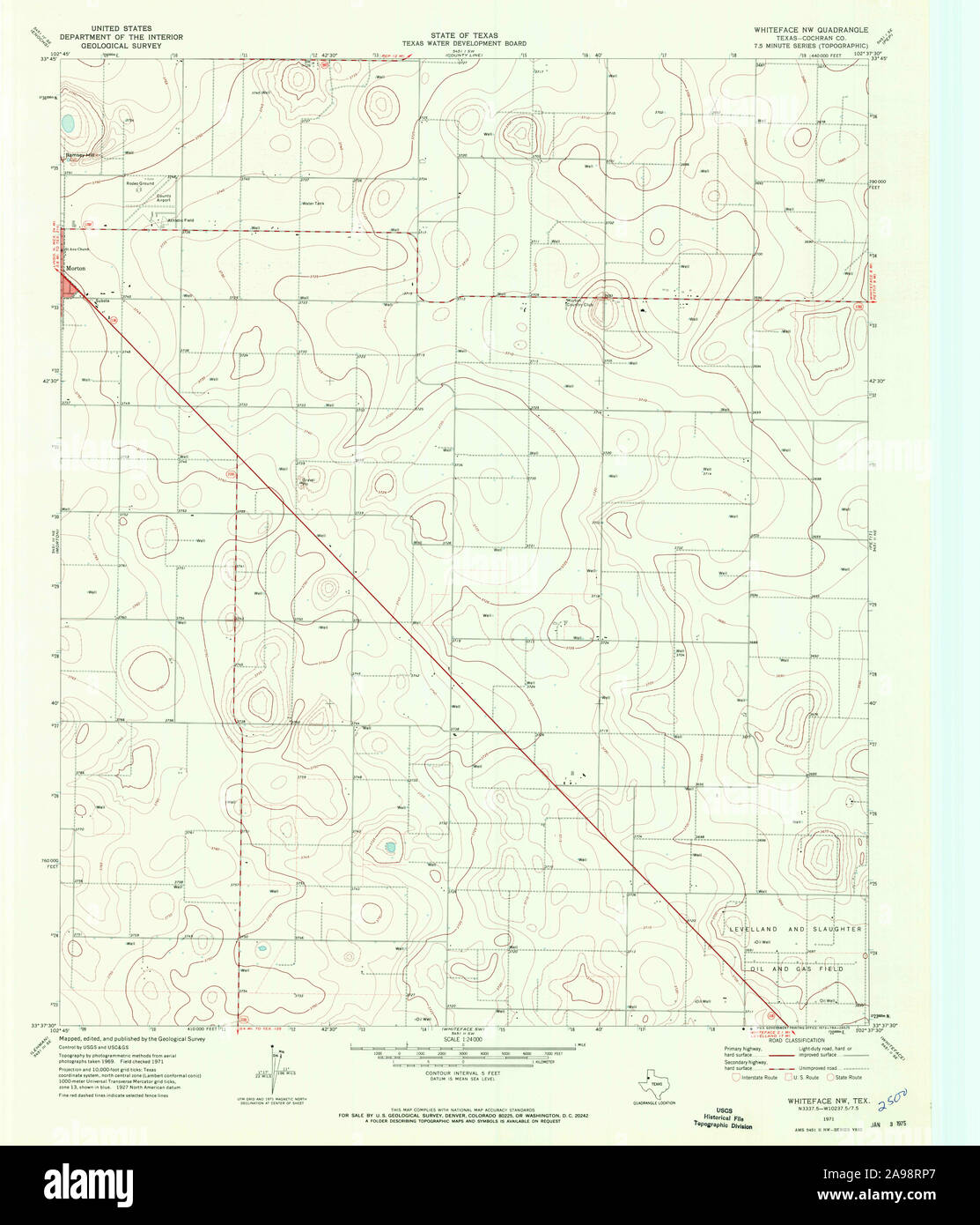 USGS TOPO Map Texas TX Whiteface NW 117141 1971 24000 Stock Photo