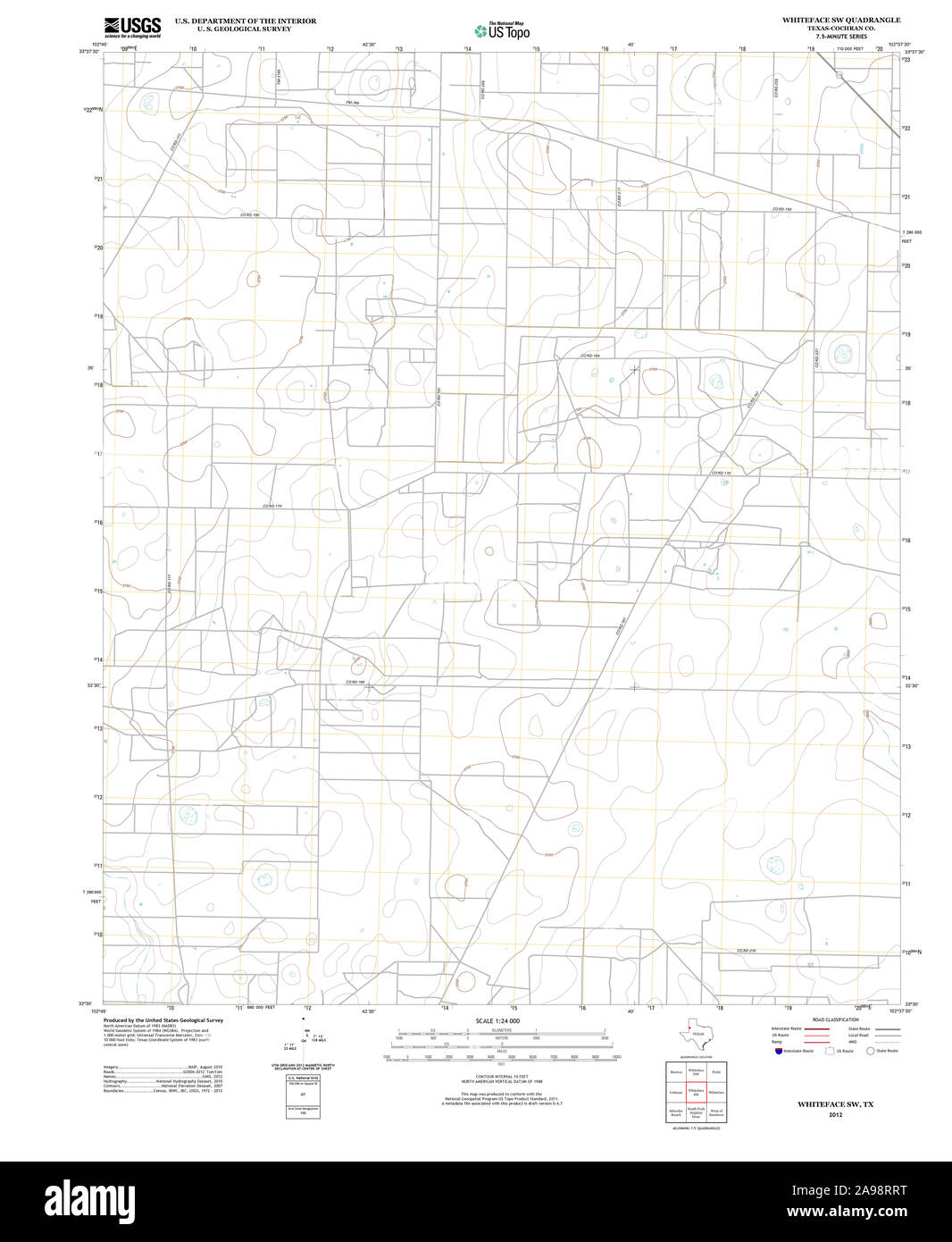 USGS TOPO Map Texas TX Whiteface SW 20121030 TM Stock Photo