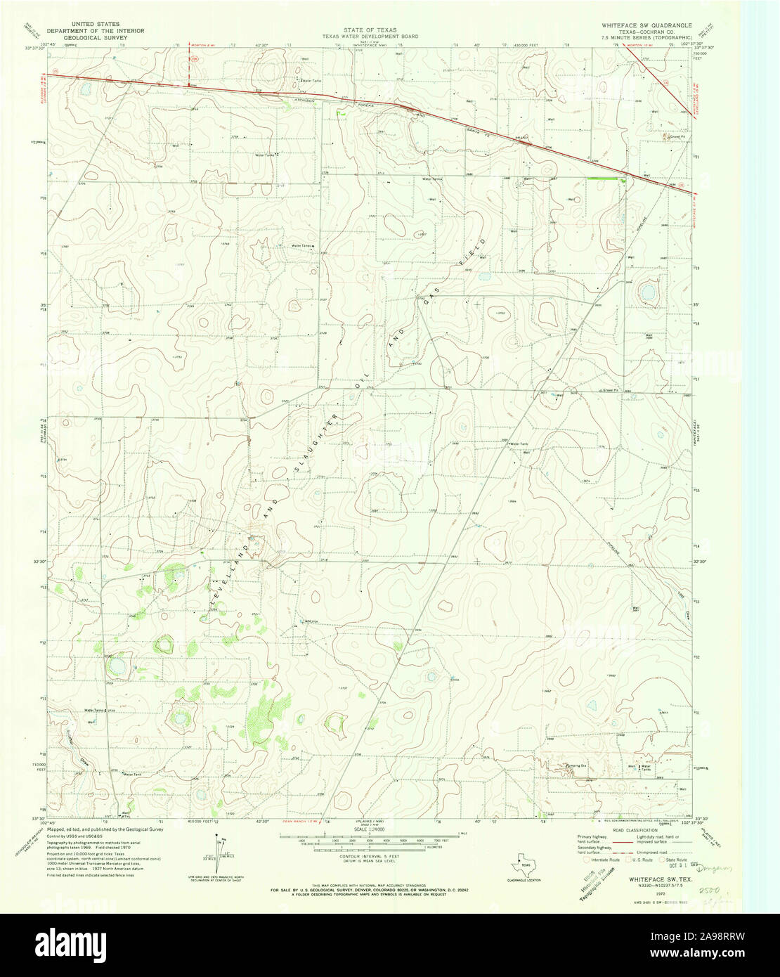 USGS TOPO Map Texas TX Whiteface SW 117142 1970 24000 Stock Photo