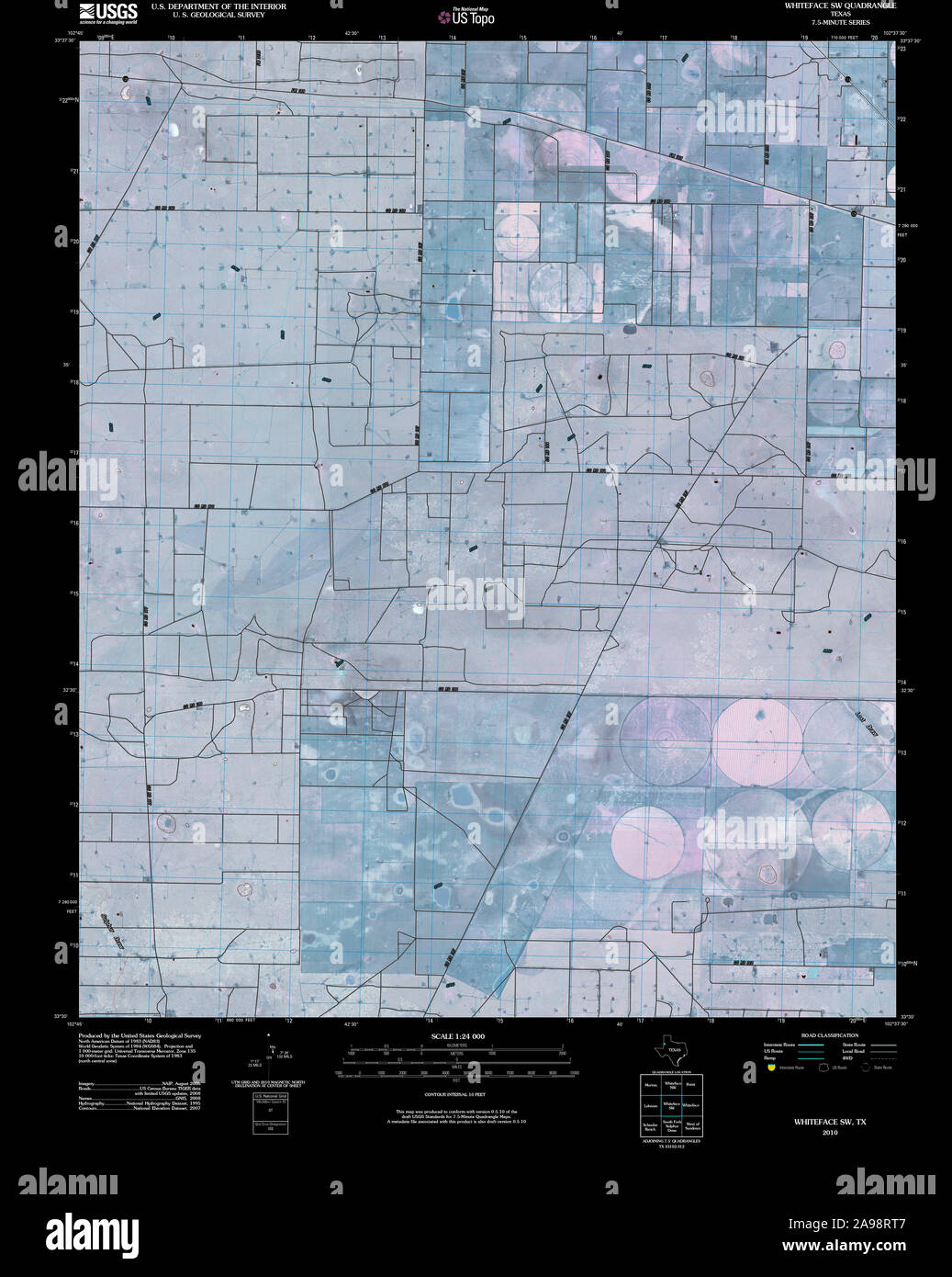 USGS TOPO Map Texas TX Whiteface SW 20100305 TM Inverted Stock Photo