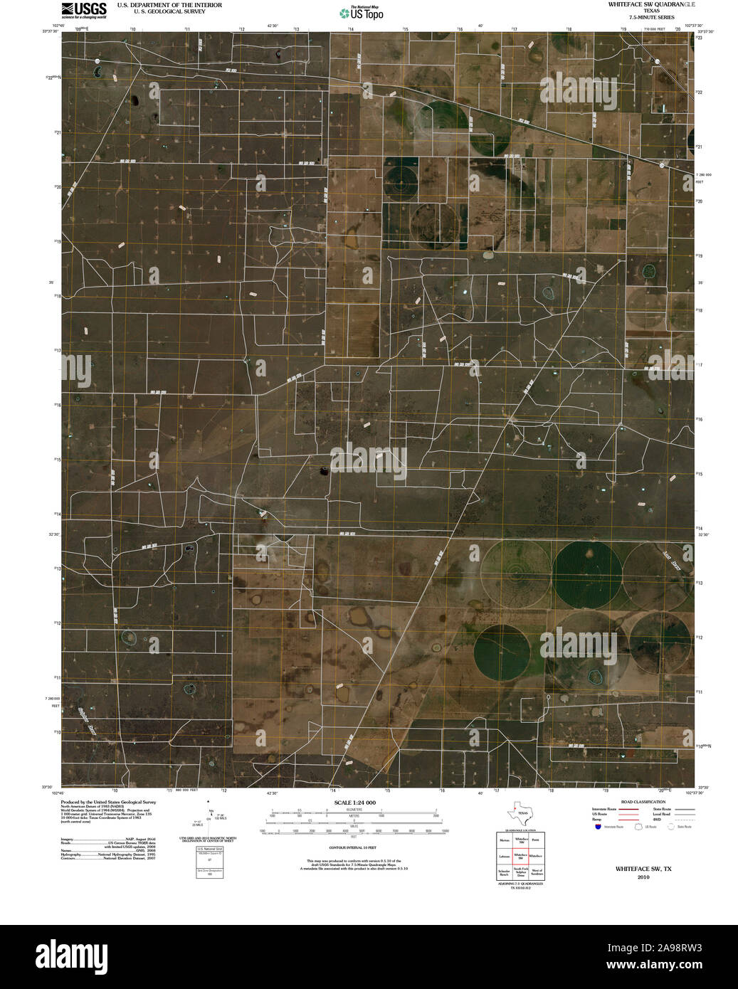 USGS TOPO Map Texas TX Whiteface SW 20100305 TM Stock Photo