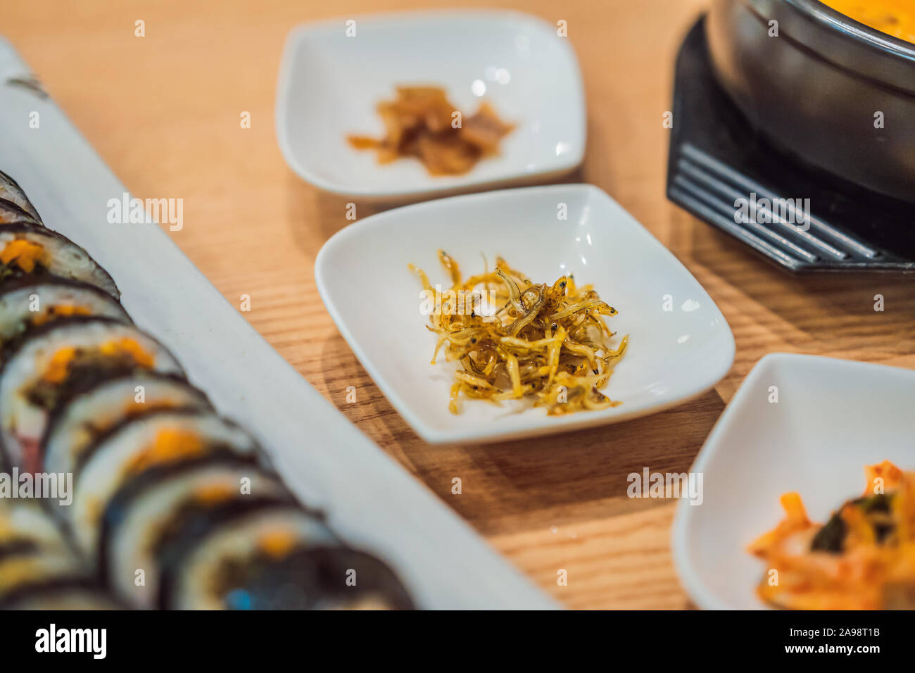ramen noodles and gimbap meal national korean food Stock Photo