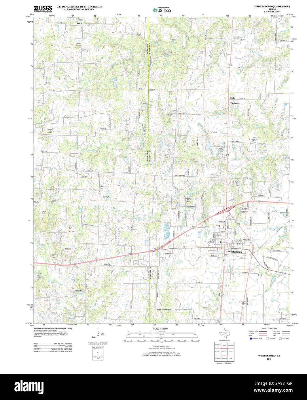 USGS TOPO Map Texas TX Whitesboro 20130308 TM Stock Photo - Alamy