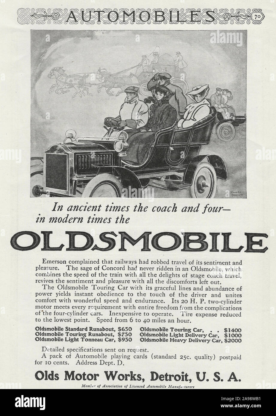 Advertisement for Oldsmobile Automobiles, circa 1905 Stock Photo