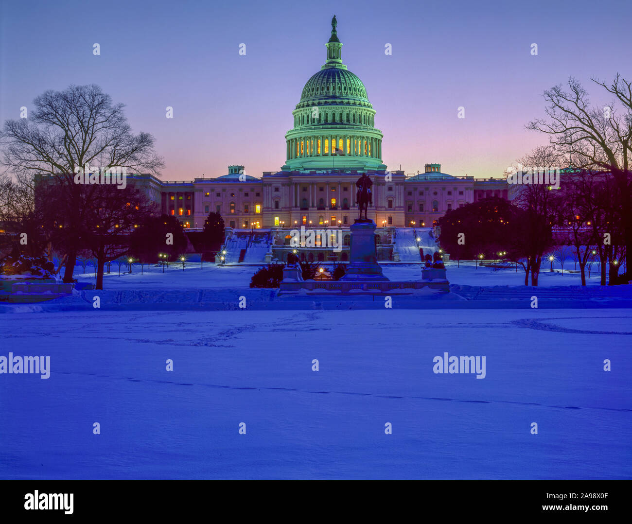 Capitol and snowy Mall, United States Capitol, Washington, D.C. Heavy snow seen from National Mall Stock Photo