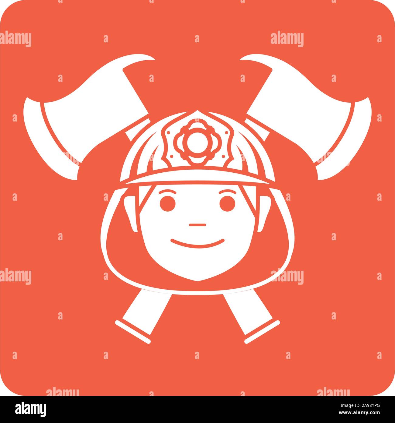 firefighter head with helmet and axes block line style icon vector ...