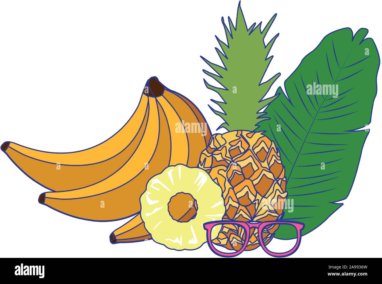tropical leaf with pineaaple and fruits Stock Vector Image & Art - Alamy