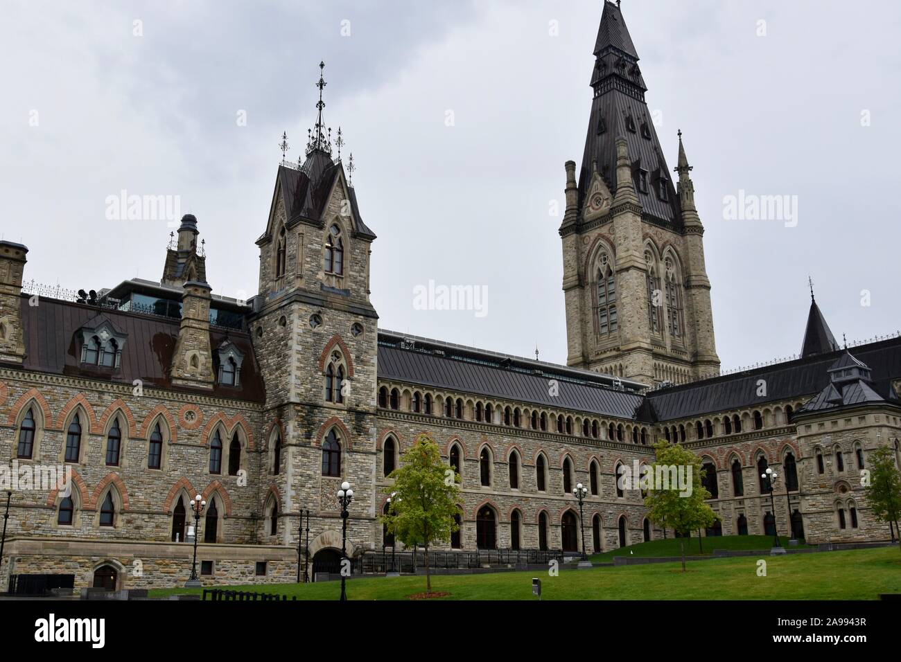 Canadian Government Buildings at the Canadian Parliament atop Parliament Hill in downtown Ottawa, Ontario, Canada Stock Photo