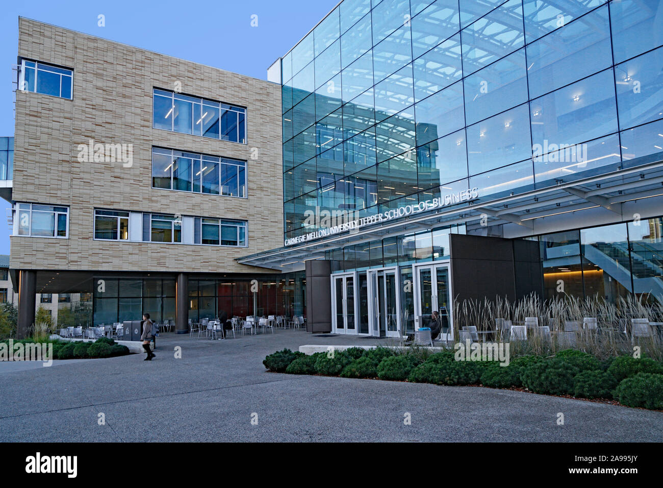 PITTSBURGH - NOVEMBER 2019:  Carnegie-Mellon University's Business School is housed in this modern glass building. Stock Photo