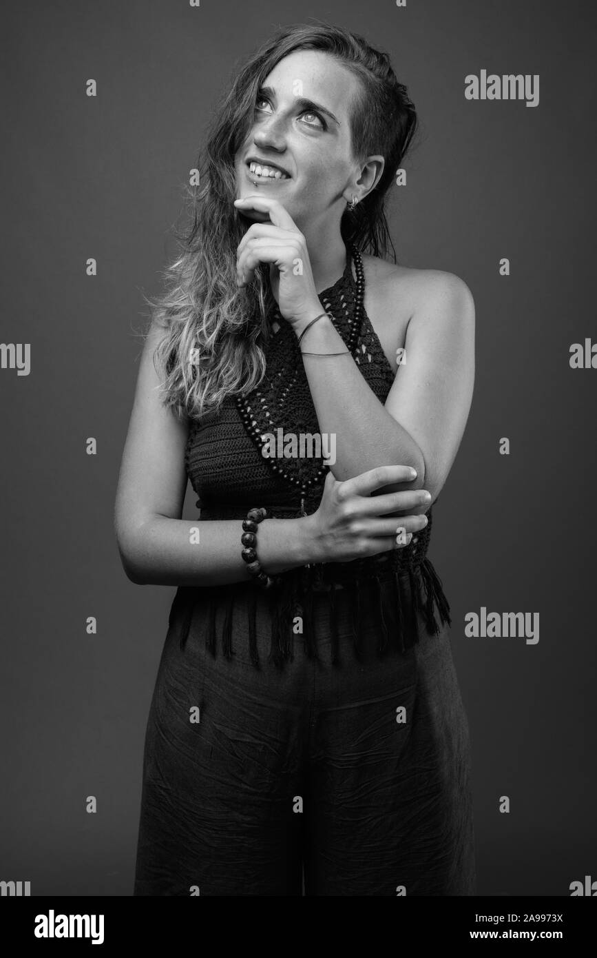 Young beautiful Hispanic woman in black and white Stock Photo - Alamy