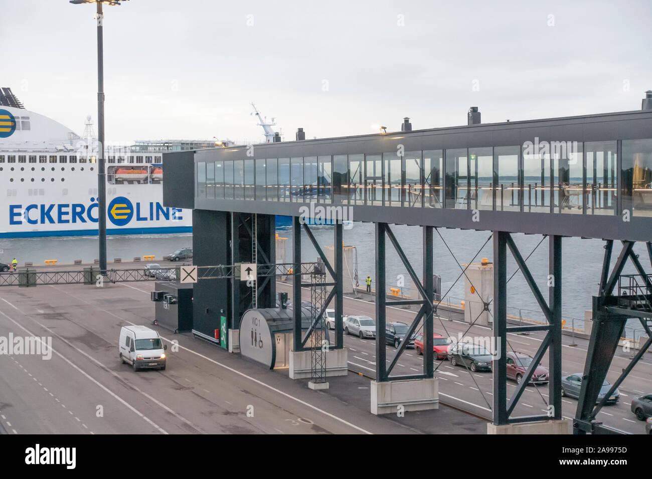 Eckerö line ferry from Tallinn approaching West terminal passenger terminal in Helsinki Finland Stock Photo
