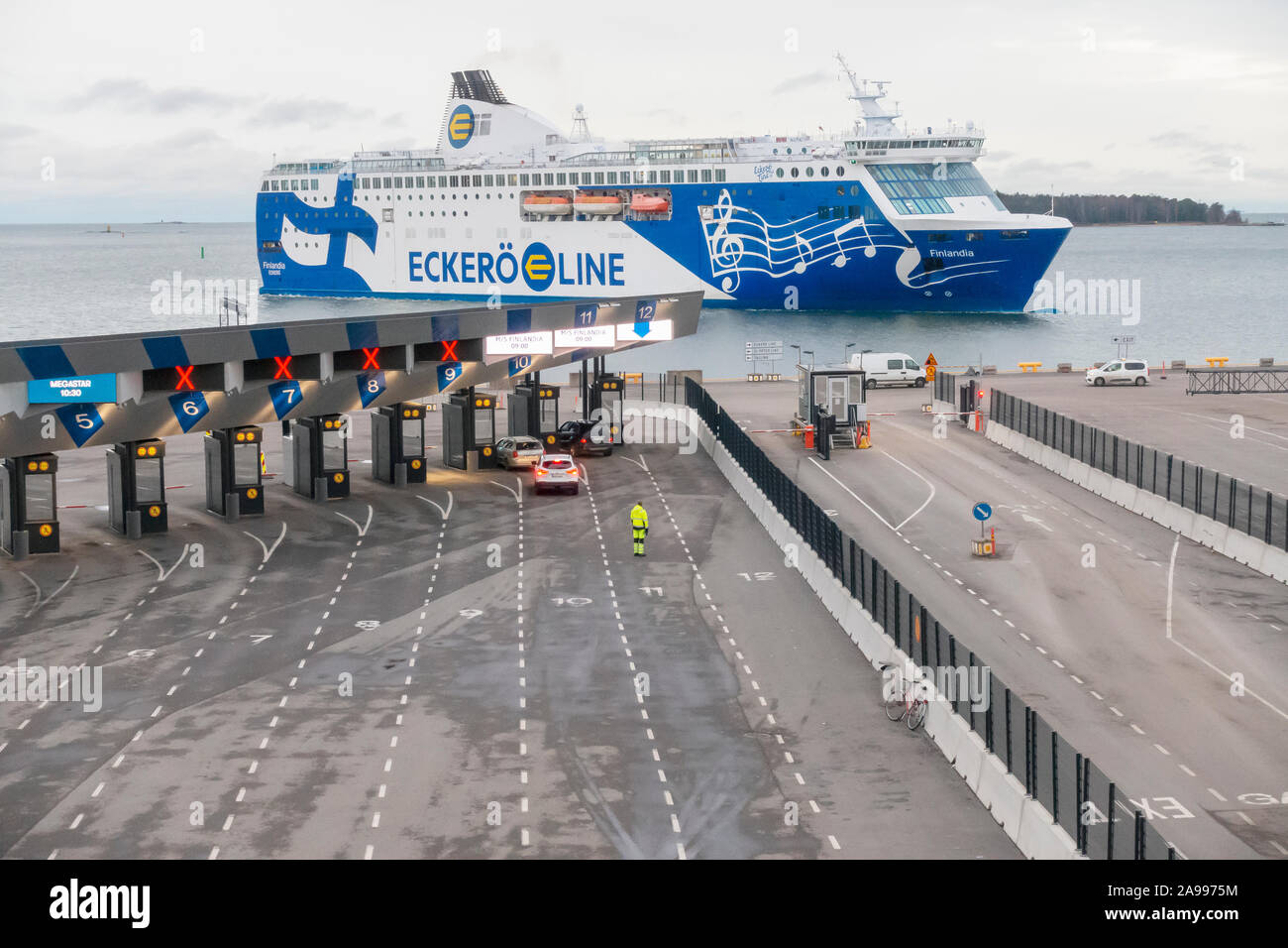 Eckerö line ferry from Tallinn approaching West terminal passenger terminal in Helsinki Finland Stock Photo
