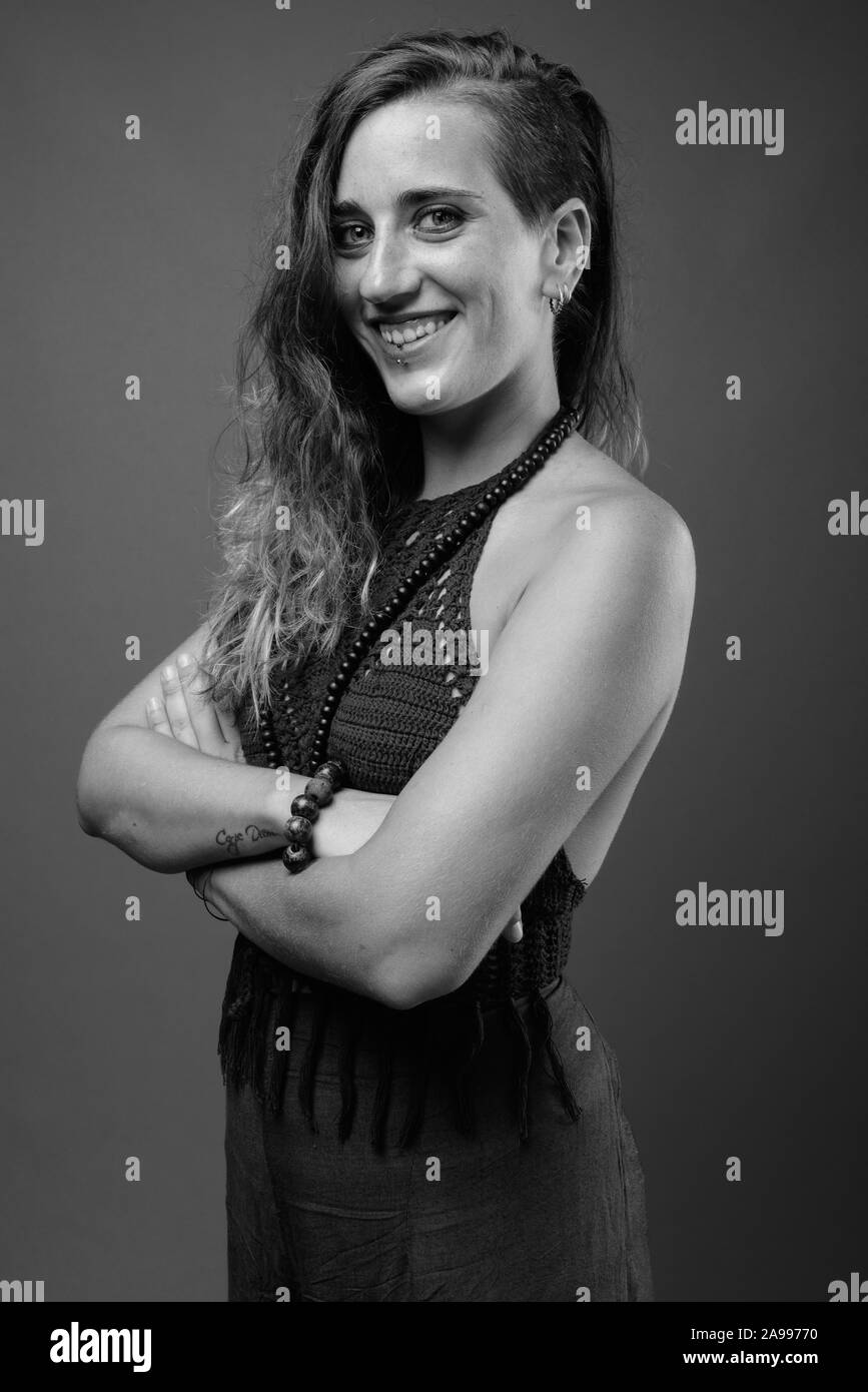 Young beautiful Hispanic woman in black and white Stock Photo - Alamy