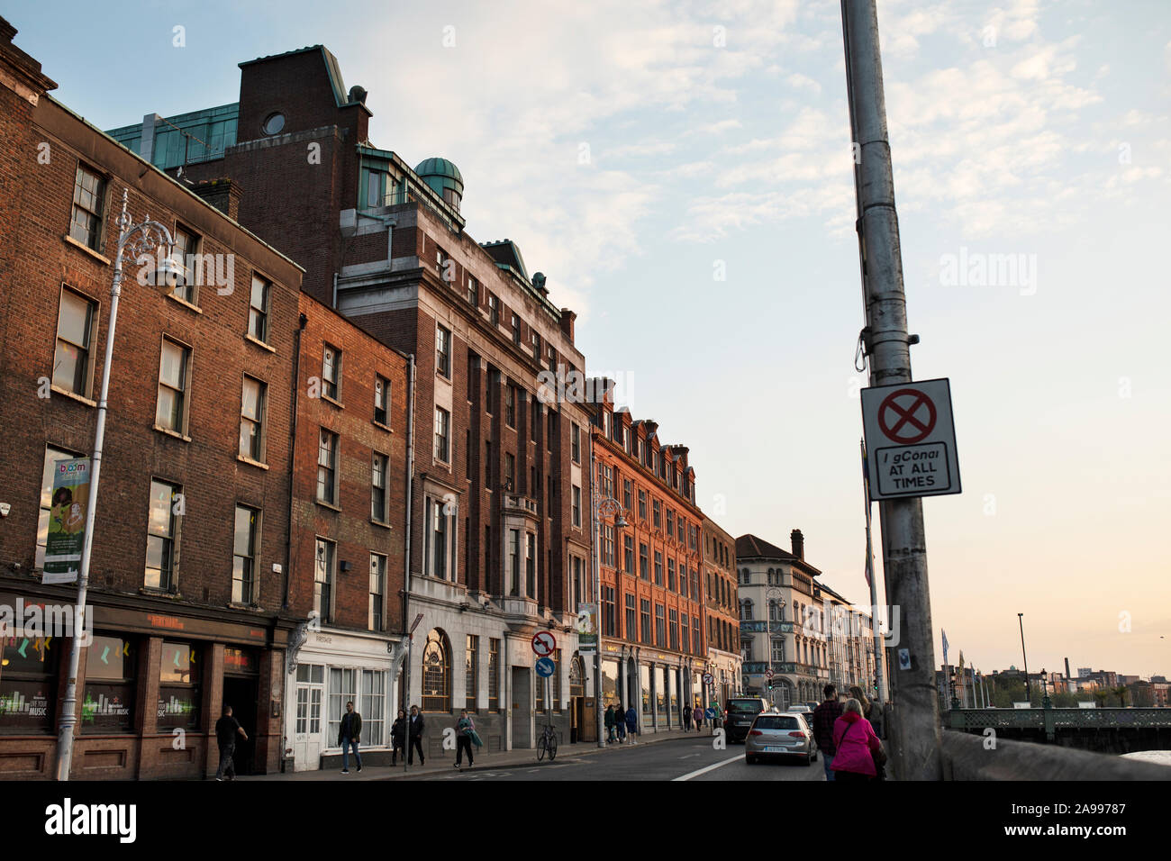 The Clarence Hotel on Wellington Quay in Temple Bar, Dublin, Ireland, at sunset. Stock Photo