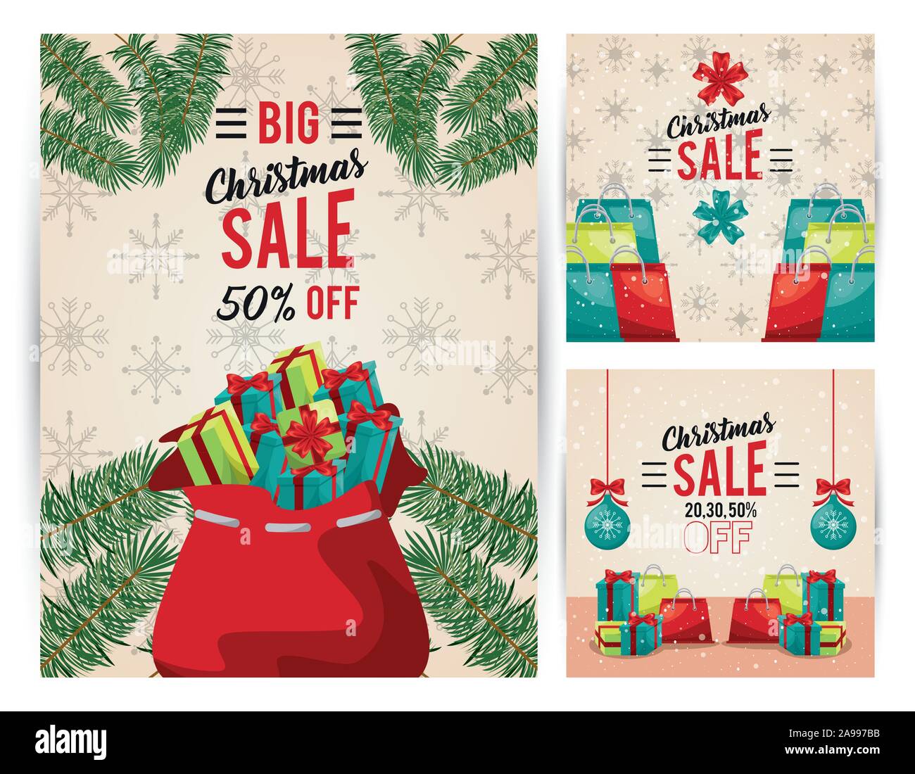 Happy Merry Christmas Sale Bundle Of Cards Stock Vector Image Art Alamy