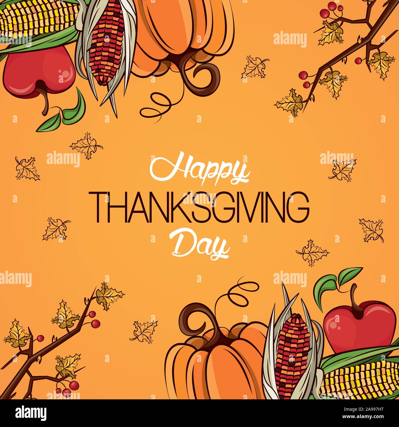 happy thanksgiving day card with vegetables frame Stock Vector Image ...