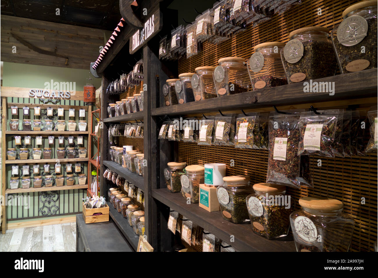 Display of tea, spice and sugar at the Tea & Spice Exchange at OWA amusement park and shopping