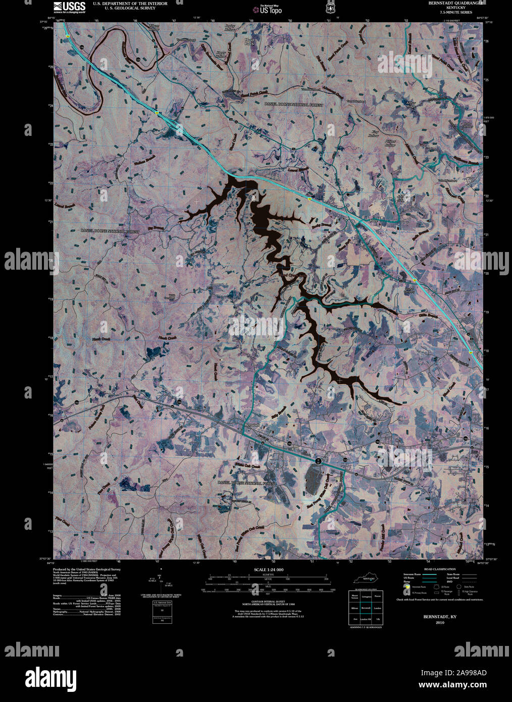 USGS TOPO Map Kentucky KY Bernstadt 20101116 TM Inverted Stock Photo