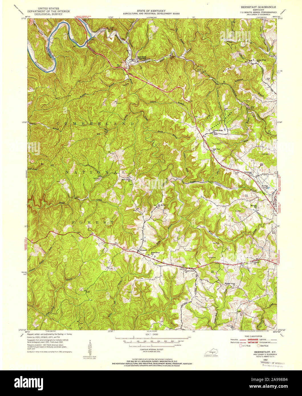USGS TOPO Map Kentucky KY Bernstadt 708159 1952 24000 Stock Photo