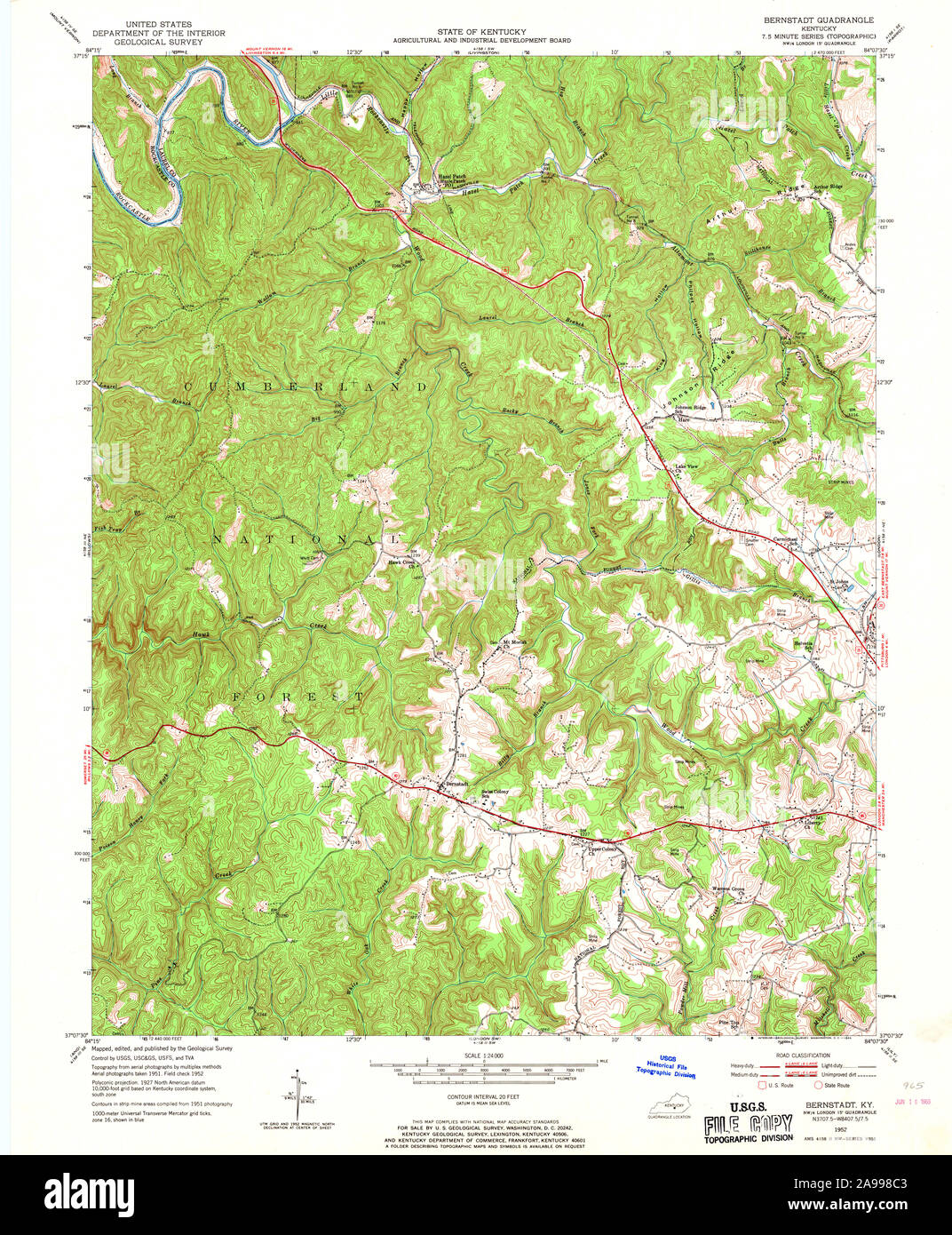 USGS TOPO Map Kentucky KY Bernstadt 803325 1952 24000 Stock Photo