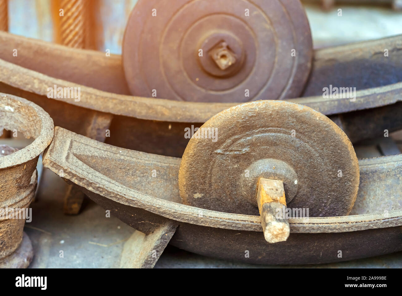 Antique herb roller mill grinding tool and stone grinding wheel with