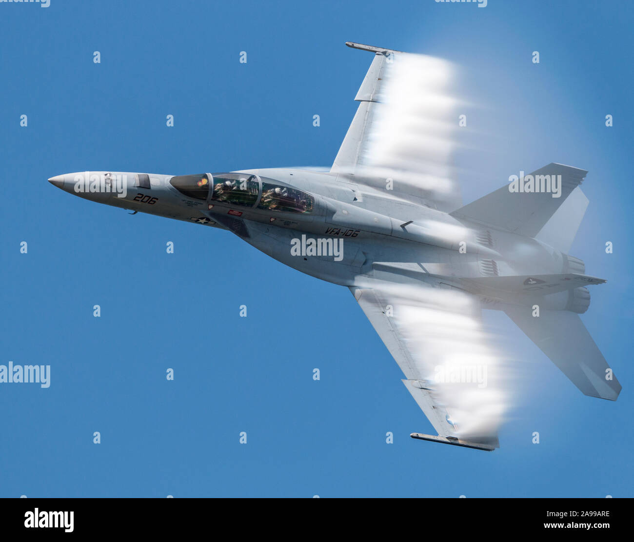 An F/A-18 Super Hornet performs a demo at the 2015 Cleveland International Airshow. Stock Photo