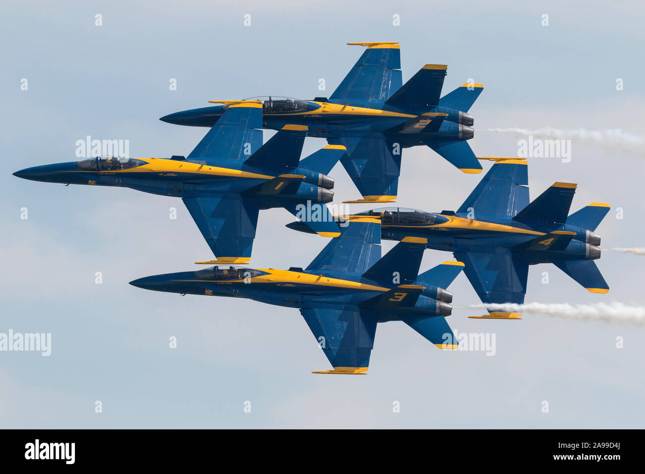 The United States Navy flight demonstration team 'The Blue Angels' perform at the 2015 Rockford Airfest in Rockford, Illinois. Stock Photo