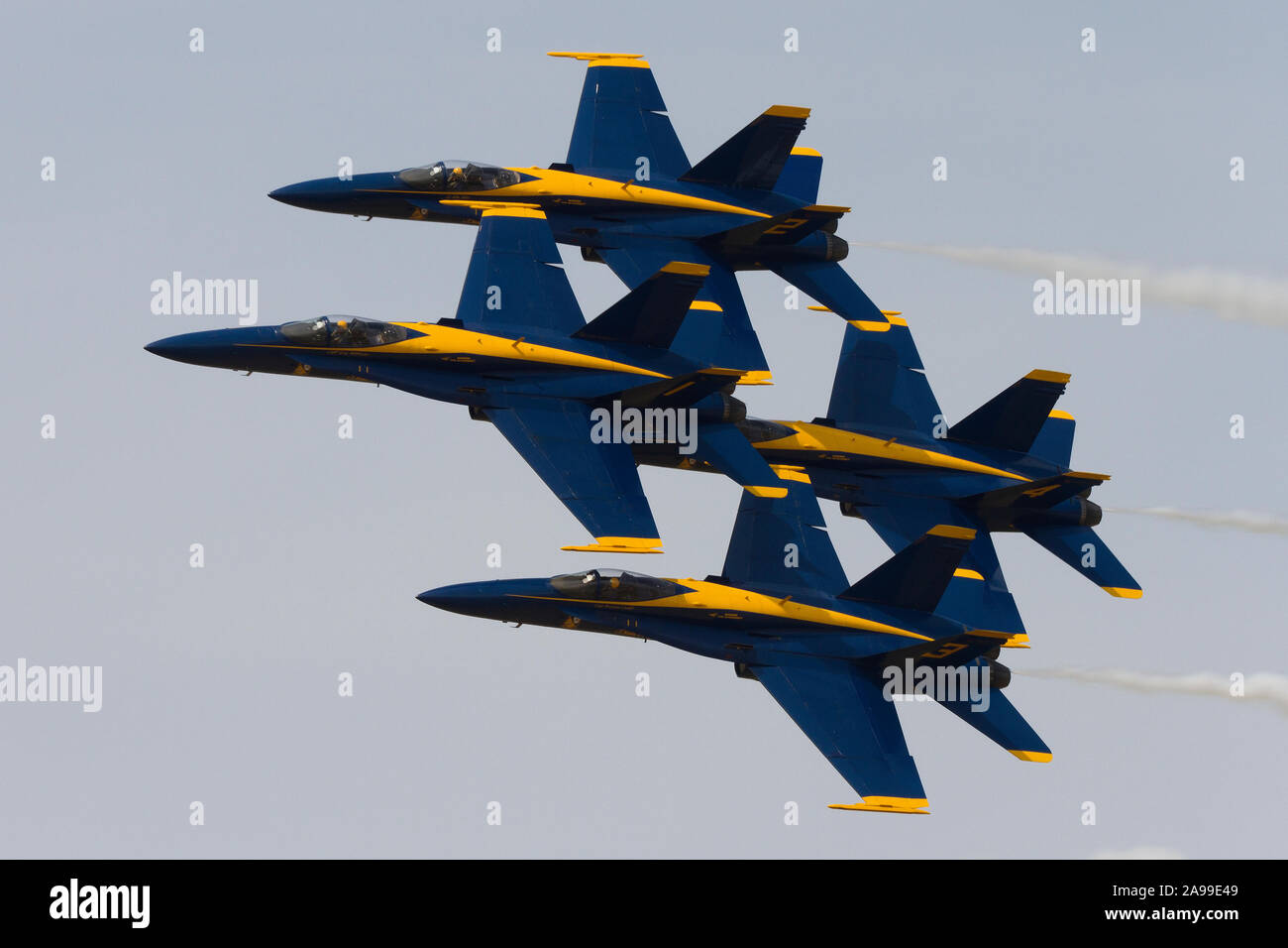 The United States Navy flight demonstration squadron 'The Blue Angels' perform at the 2012 Dayton Airshow. Stock Photo