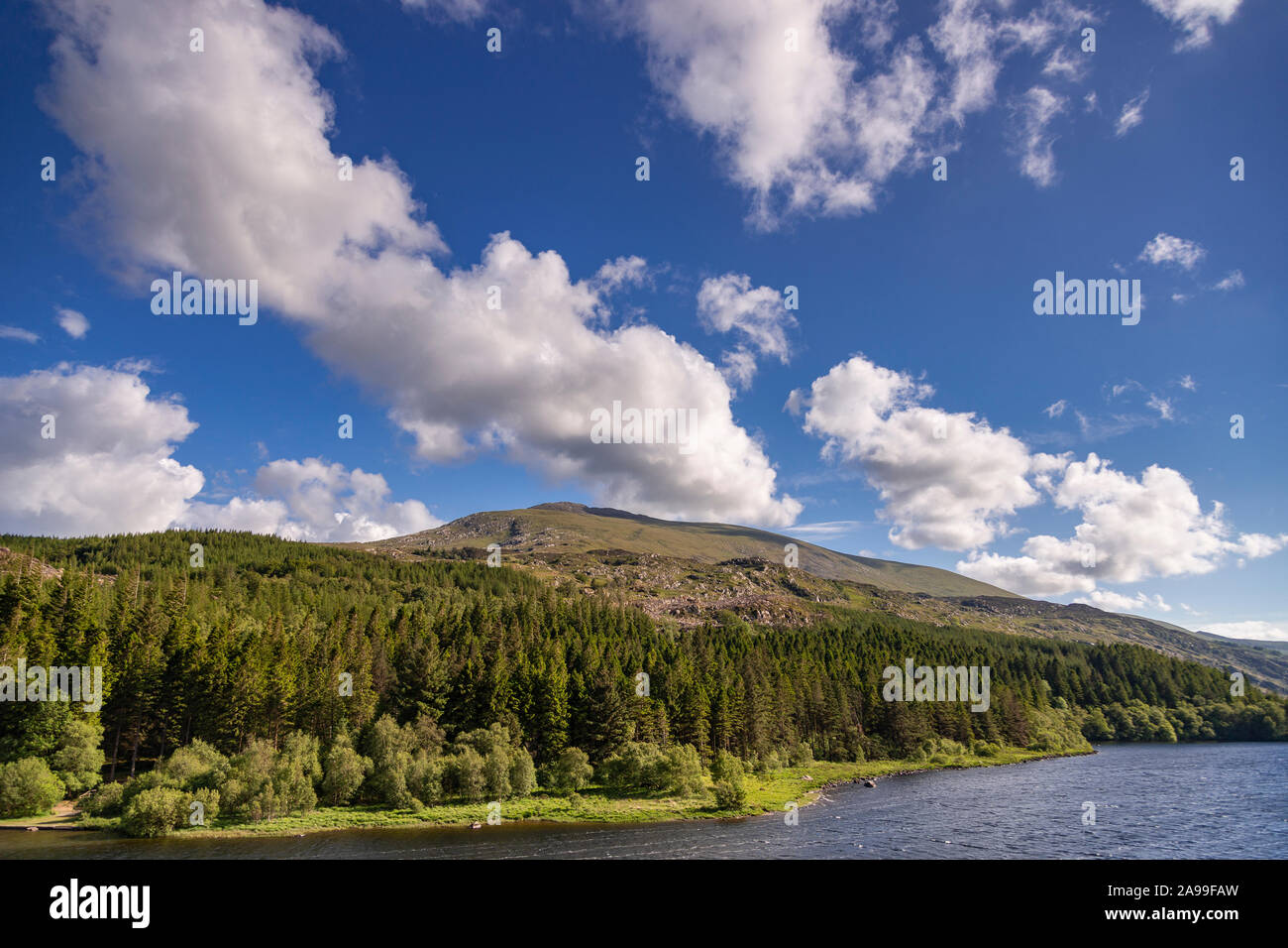 Cumulus clouds over Moel Siabod and Llyn Mymbyr, Snowdonia, North Wales Stock Photo