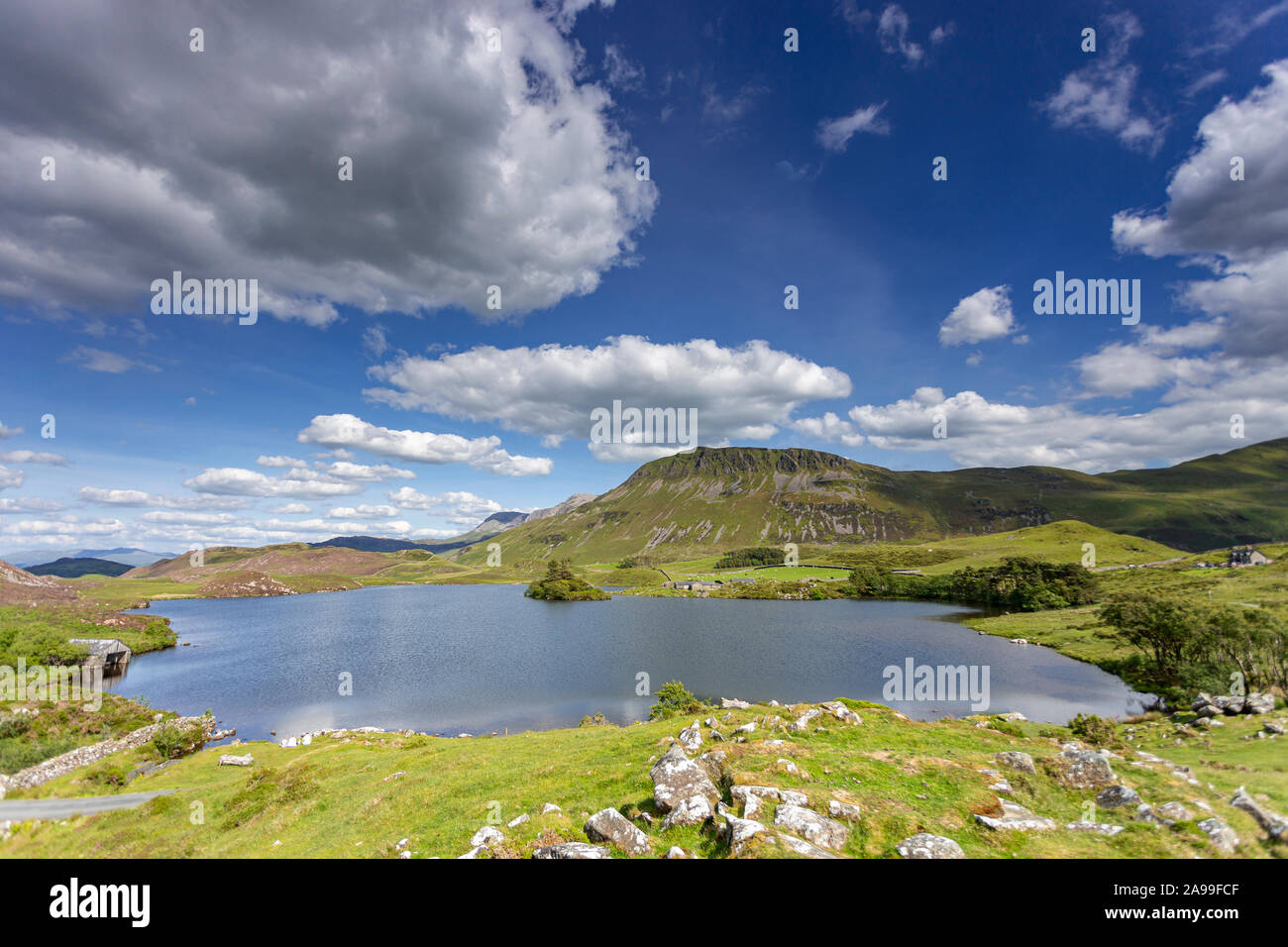 Cregennan Lakes on a sunny day in the Snowdonia National Park, Wales Stock Photo