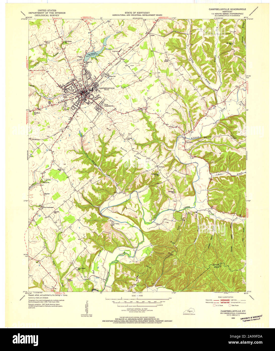 Usgs Topo Map Kentucky Ky Campbellsville 708313 1953 24000 2A99FDA 