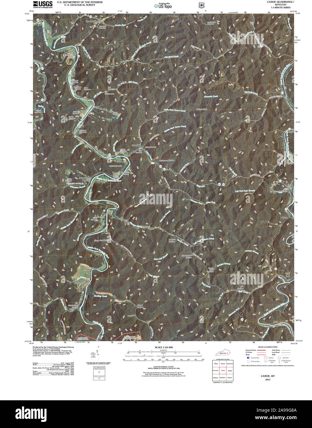 USGS TOPO Map Kentucky KY Canoe 20110215 TM Stock Photo Alamy