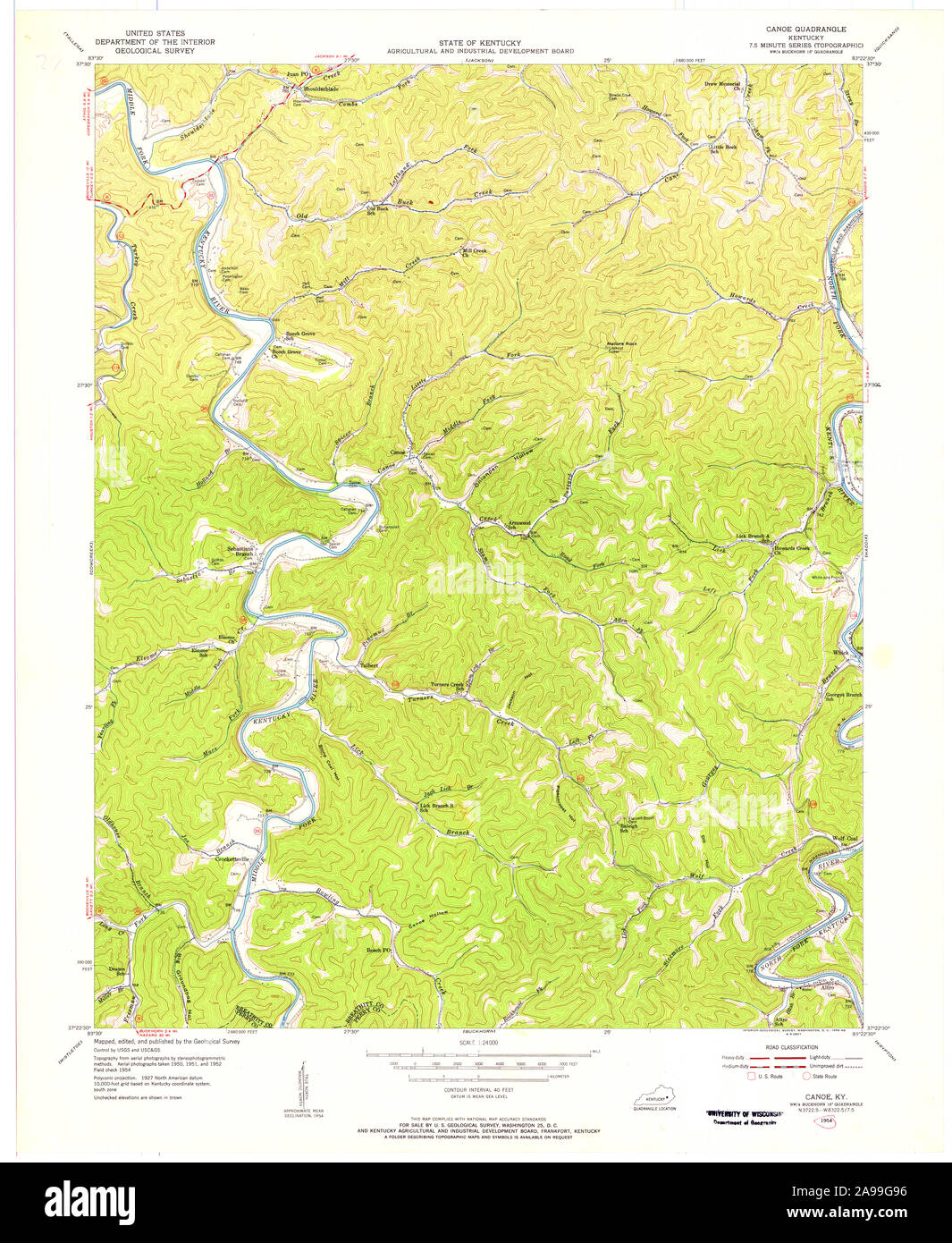 USGS TOPO Map Kentucky KY Canoe 708330 1954 24000 Stock Photo Alamy