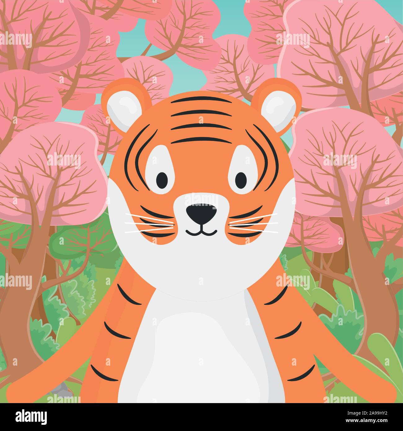 cute animal tiger cartoon in the forest vector illustration Stock ...