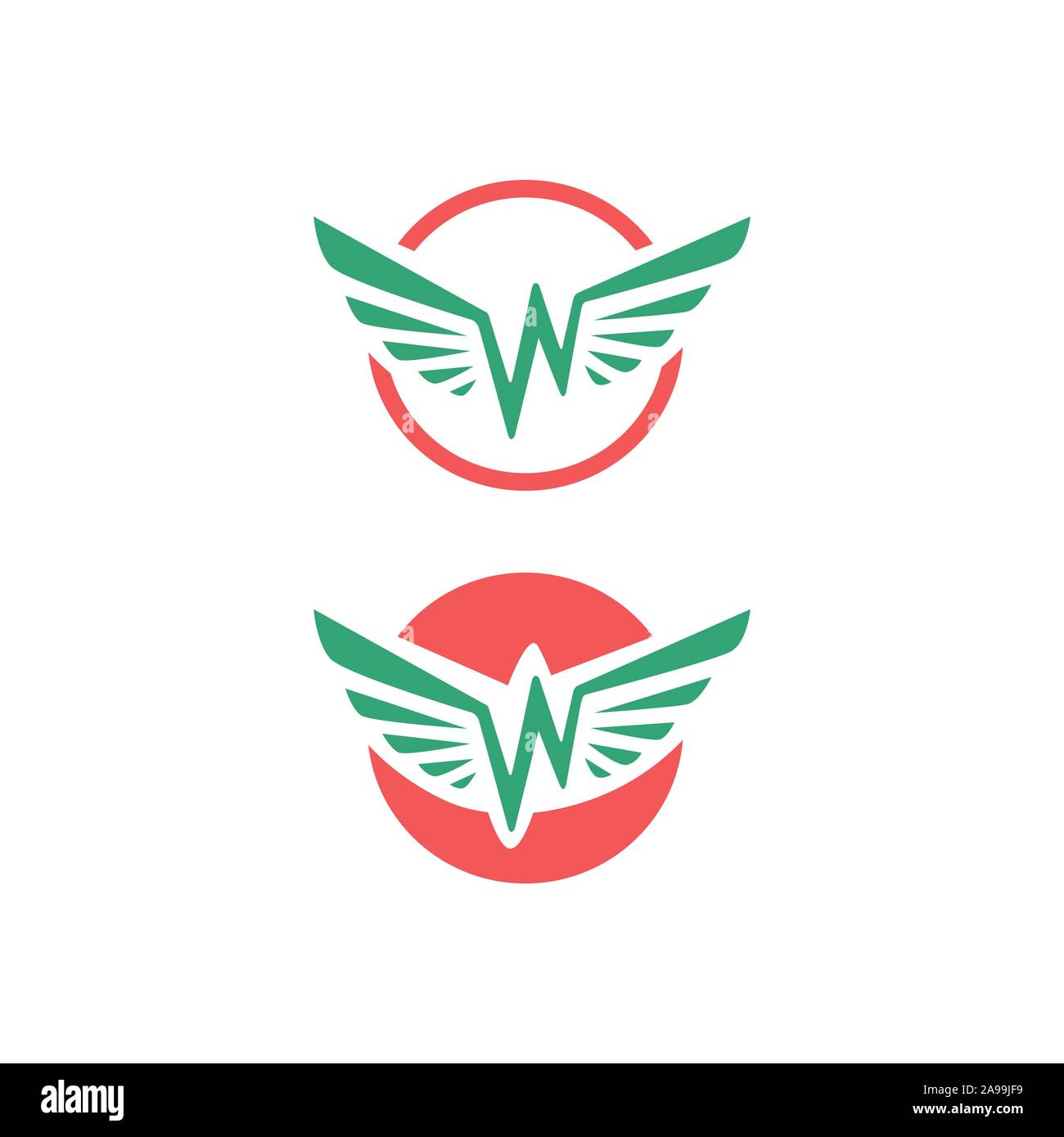 simple flat initial w letter wings logo Vector illustration design Stock Vector