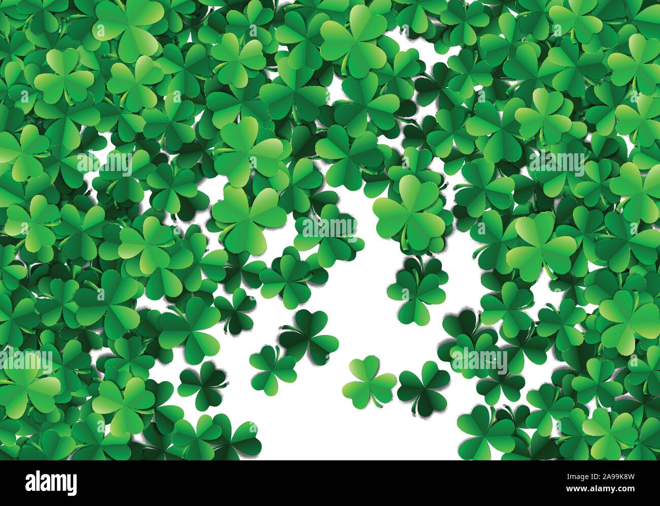 Saint Patricks day background with sprayed green clover leaves or ...