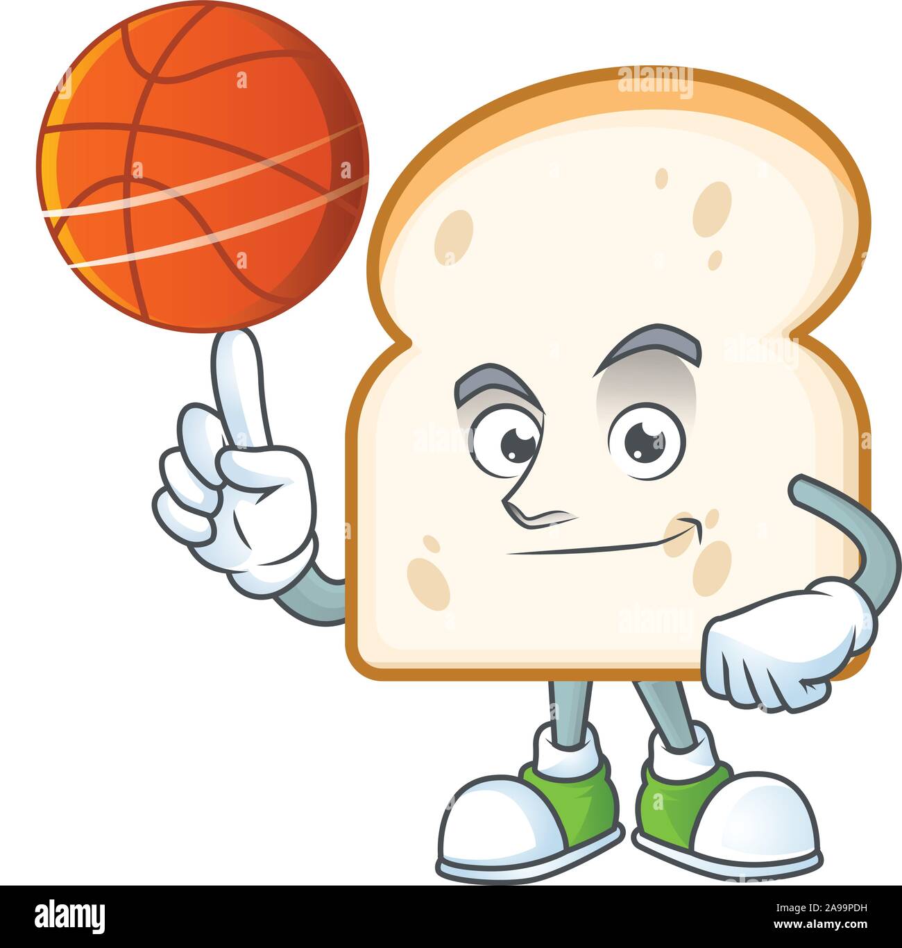 Slice white bread with mascot holding basketball Stock Vector Image